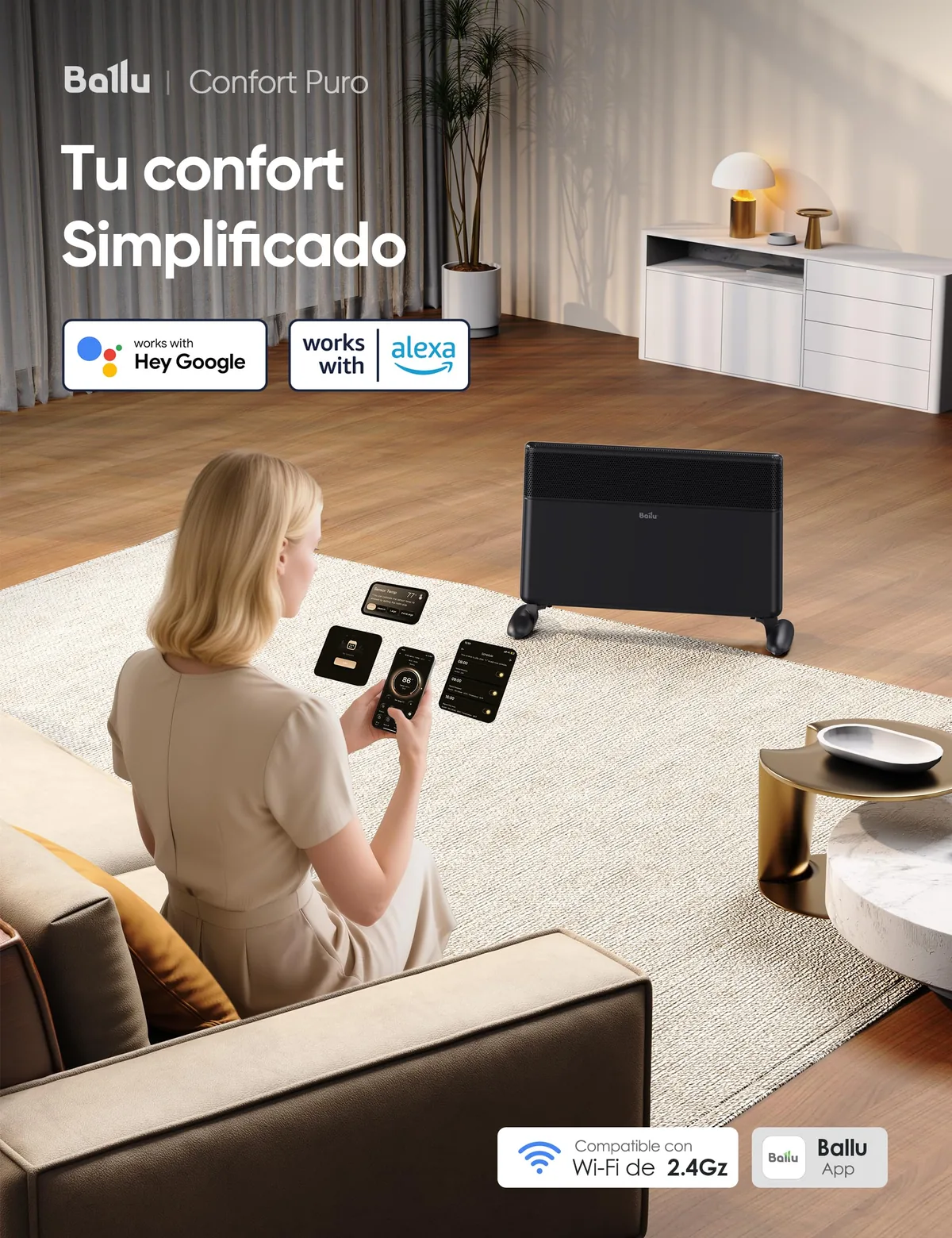Vista 2 de Ballu Convector Eléctrico WiFi 1500W con App y Mando