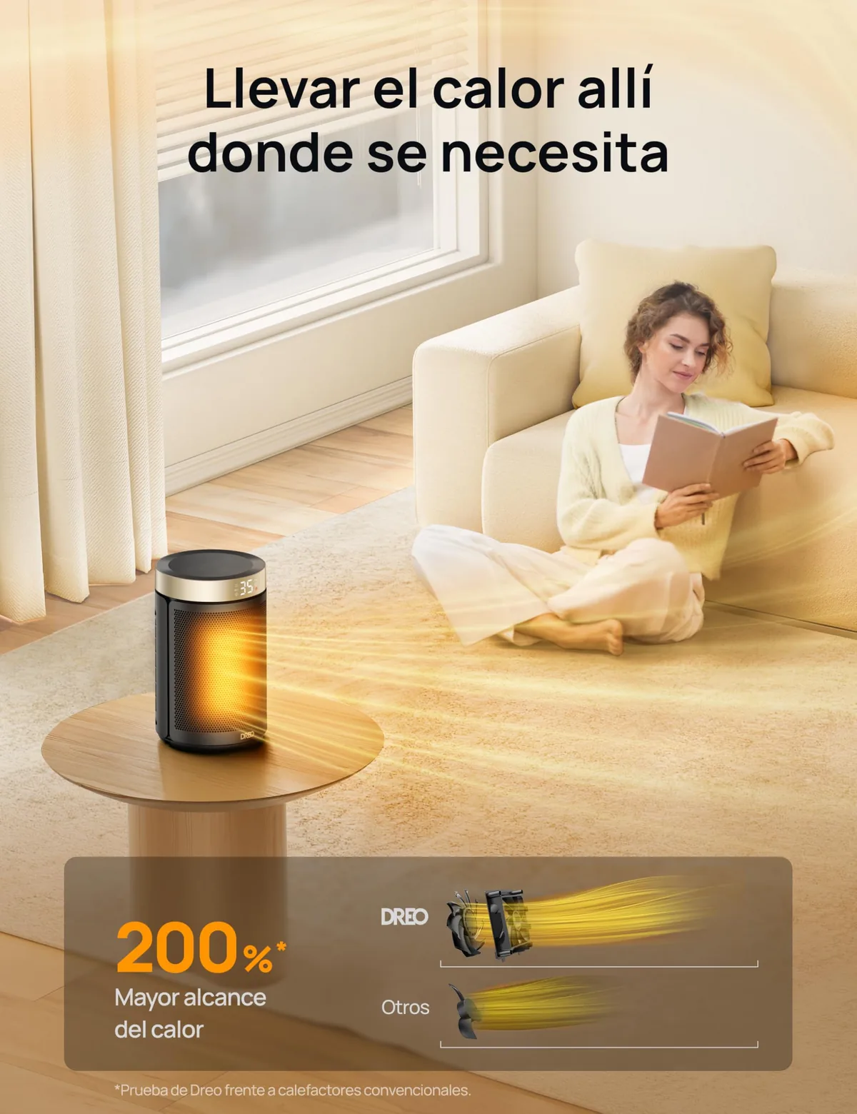 Vista 4 de Dreo Calefactor Cerámico Portatil 1500W con Termostato y Temporizador