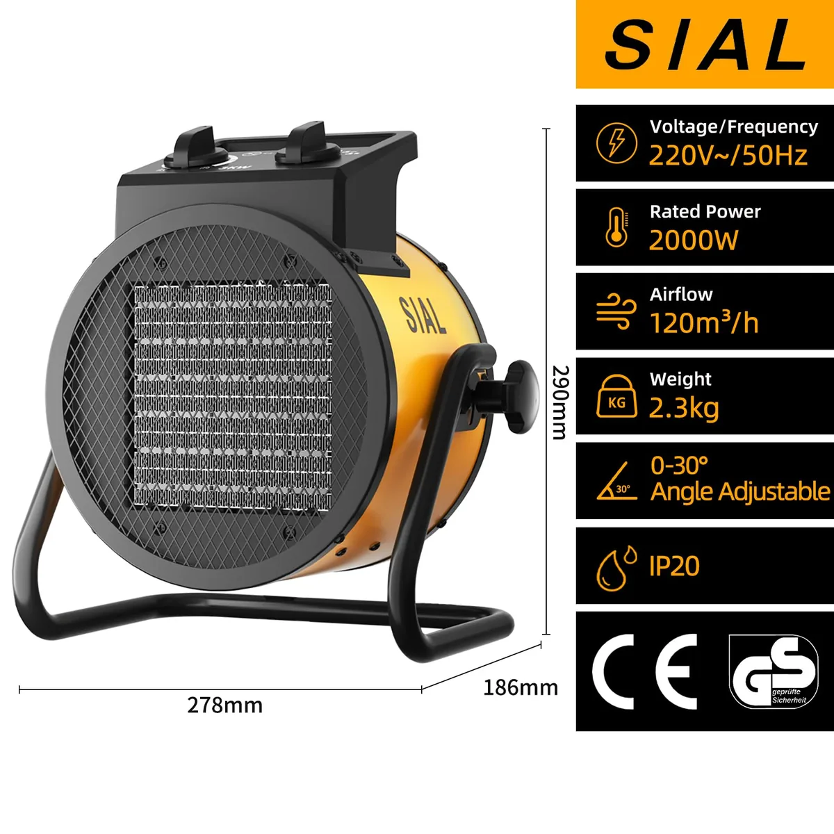 Vista 2 de SIAL Calefactor Cerámico 2000W Portatil para Taller y Oficina